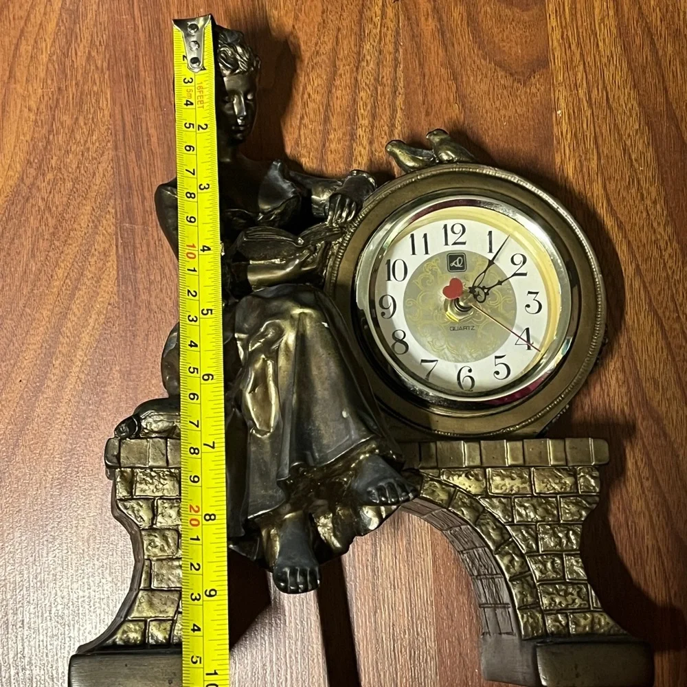 Vintage Victorian Lady Figural Clock Bronze Tone Mantel Decor Taiwan ‼️WORKS‼️